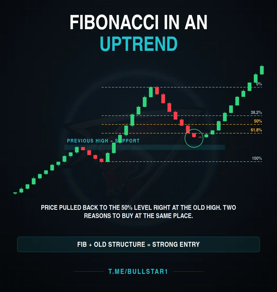 Fibonacci 50% level lining up with a previous high acting as support