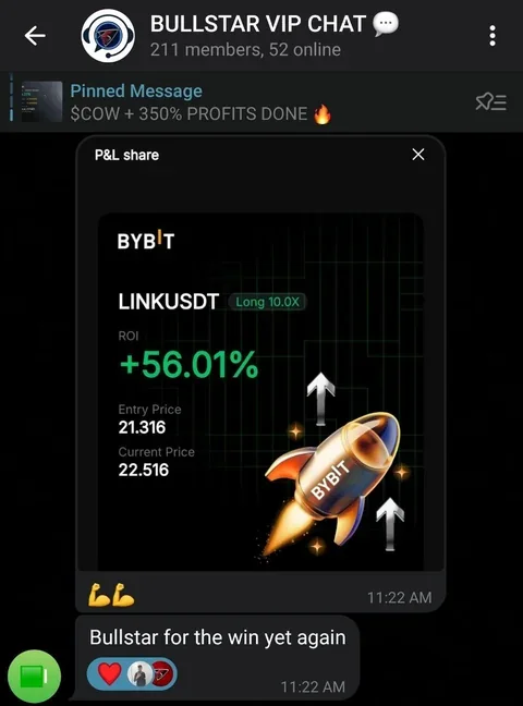 Bullstar VIP chat result: LINKUSDT, +56.01% ROI