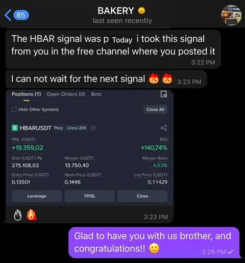 Member free-channel signal result: HBARUSDT, +140.74% ROI
