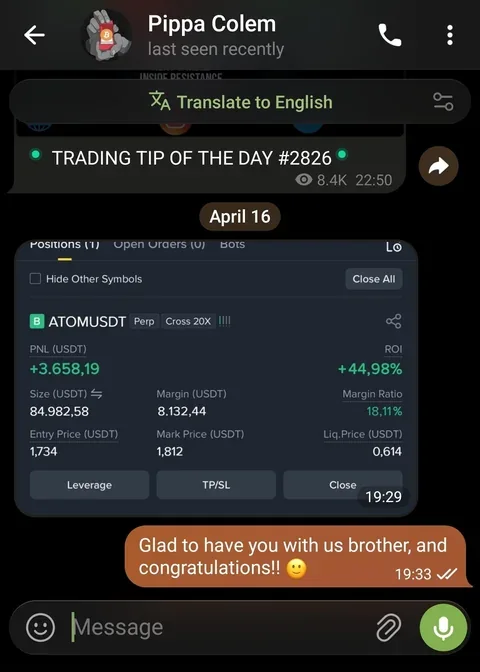 Member VIP signal result: ATOMUSDT, +44.98% ROI